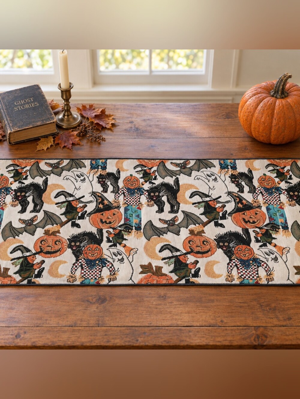 Vintage 90s Woven Tapestry Halloween Table Runner (2X1 Feet)
